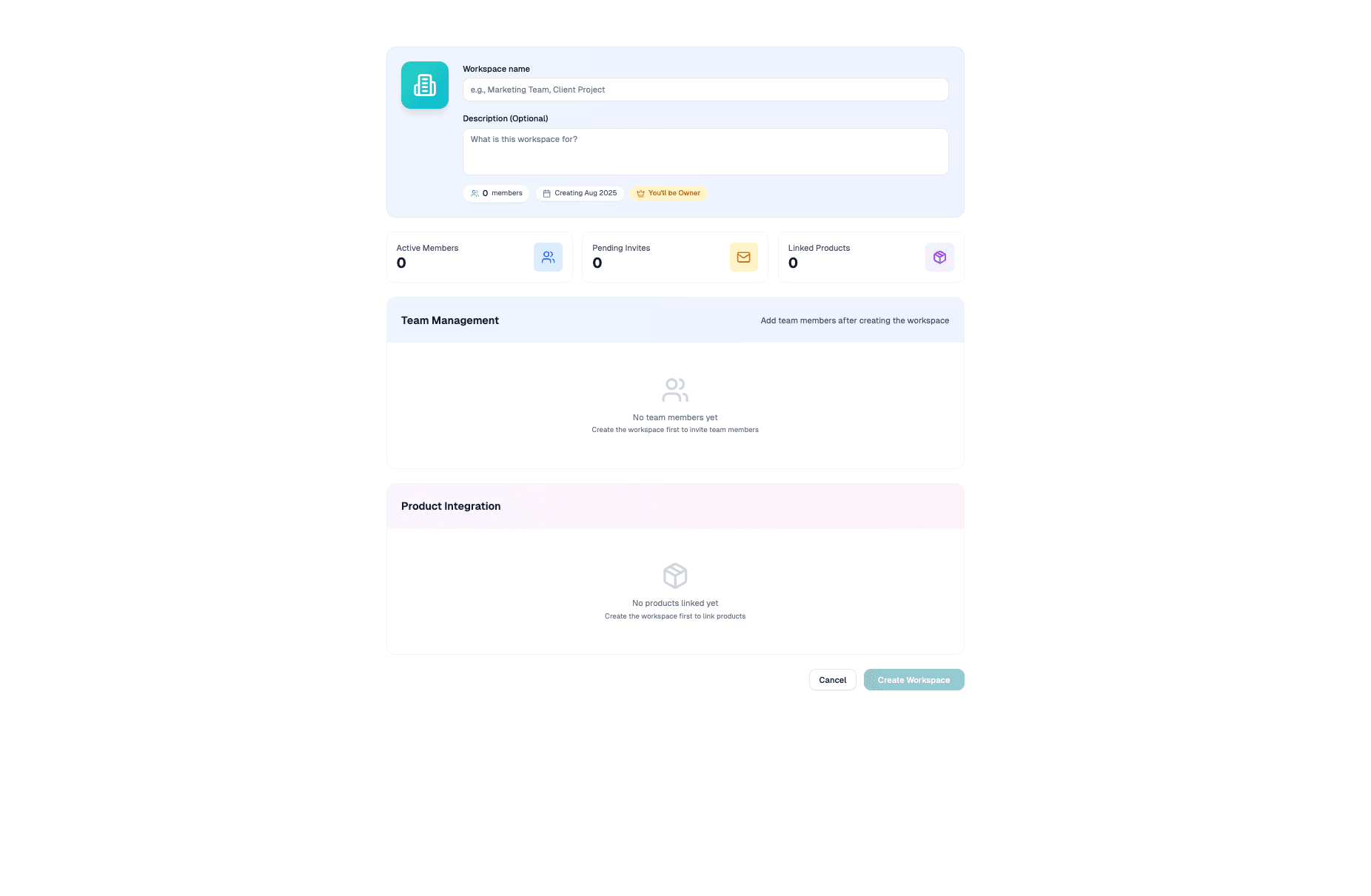 Team Workspaces feature